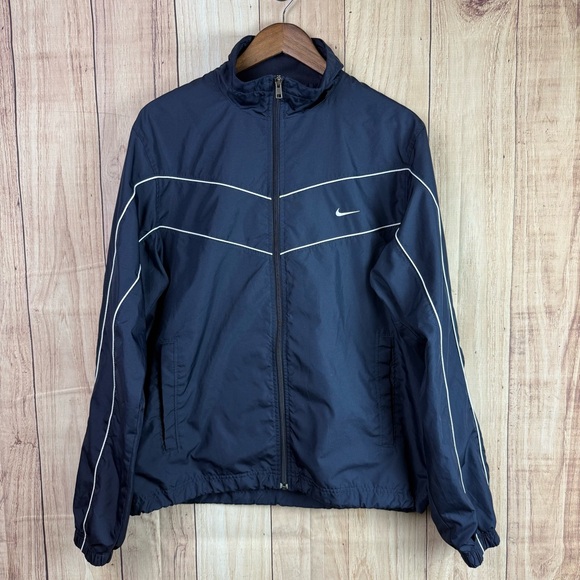 Vintage Nike Men's Navy Windbreaker Track Jacket with White Accents - Picture 1 of 9